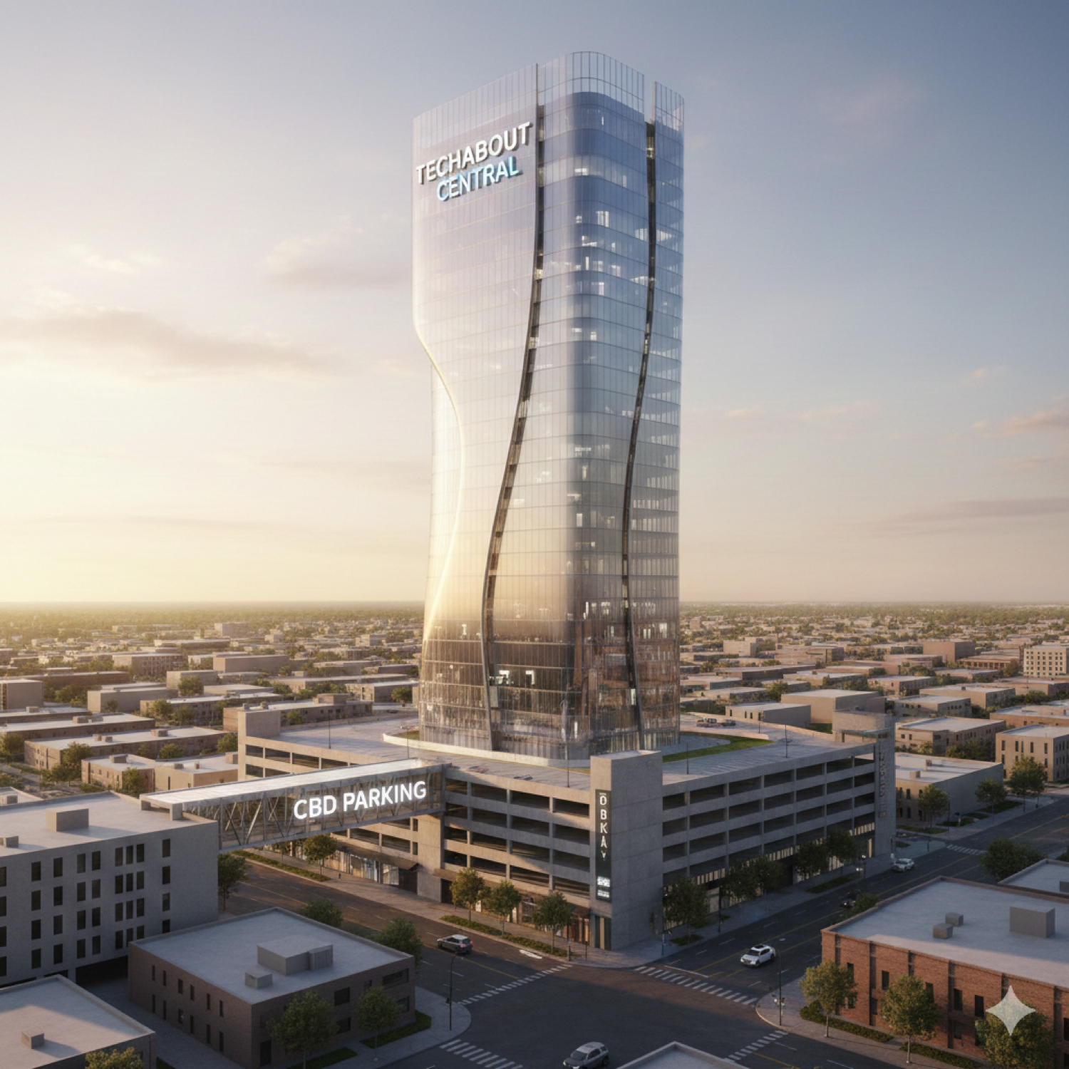 TechAbout Central concept render — a 38-story green-tech tower with solar facade at NSIT Lahore