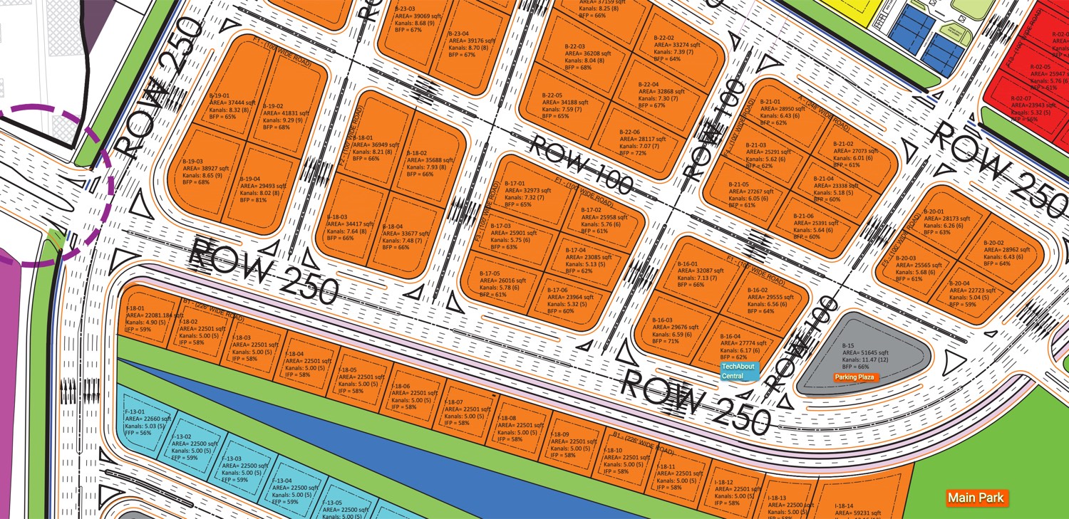NSIT plot details showing the road network, plot allocations and TechAbout Central's position