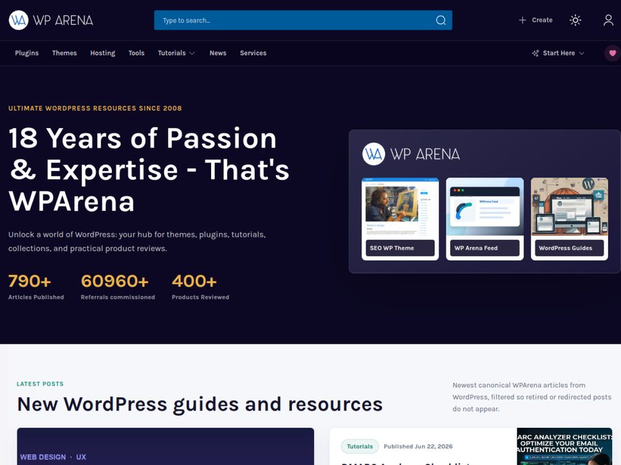 WPArena.com homepage